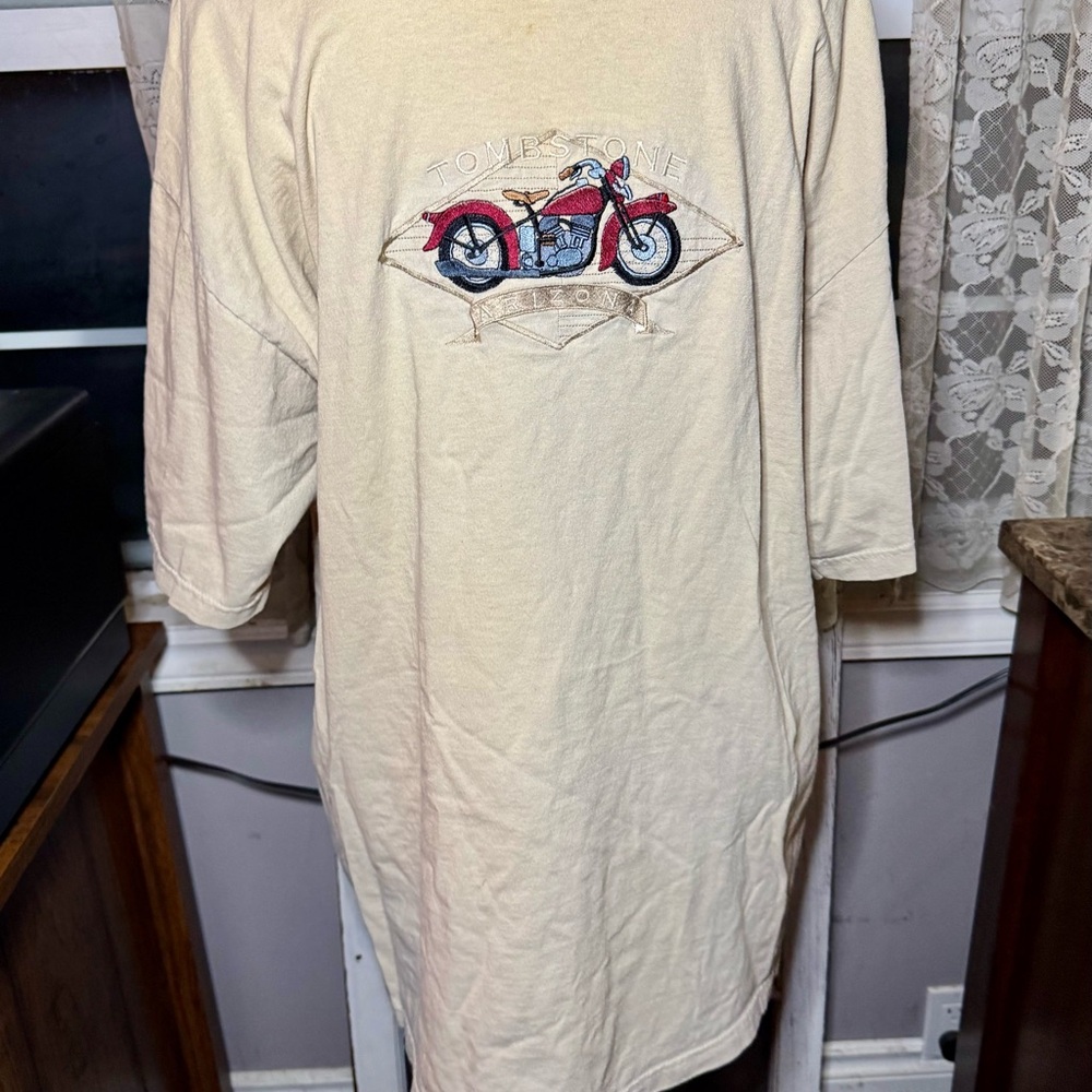 90s Vintage Tombstone Short Sleeve Tee with Vintage Motorcycle Design